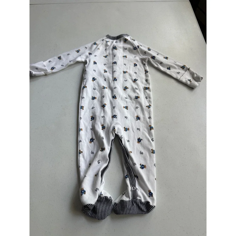 Ralph Lauren Baby Boy Polo Bear Footed Coverall Sleeper White Navy 9M